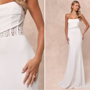LULUS Bridal Wedding Sophisticated Elegant Corset Chic Lace Mermaid Gown